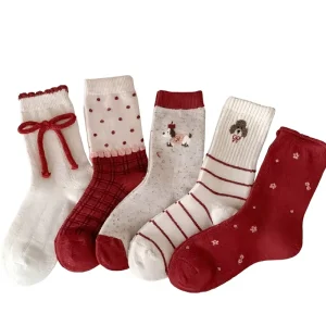 Customizable Women’s Winter Breathable Bow Socks Soft Skin-friendly and Comfortable Winter Thermal Socks Mid-calf Womens Socks