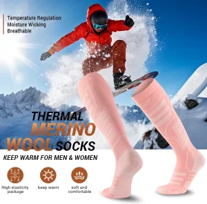 Customizable Youth Thick Eco Friendly Knee Length Merino Wool Winter Sports Socks for Outdoor Skiing