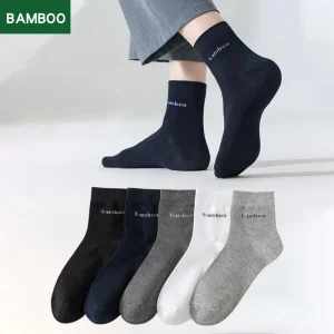 Customize Men’s Knitting Bamboo Socks Plain White Black Gray Mid Tube Business Thin Summer Socks
