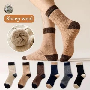 Customize Men’s Sheep Wool Socks ColorBlock Contrast Toe and Heel Thermal Winter Thick Crew Pattern Socks