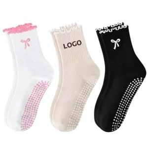 Customize Women Pilates Grip Socks Anti Slip Ruffle Cotton Bamboo Yoga Pilates Socks with Own Brand Logo