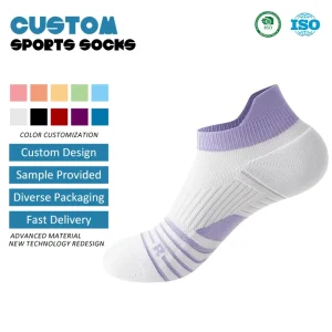 Customized Anti Blister Cotton Moisture Wicking Terry Bottom Shock Absorption Medias Chaussettes Women Running Badminton Socks