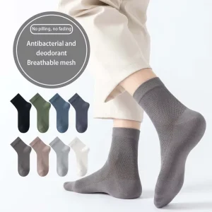 Customized Bamboo Fiber & Cotton Anti-Bacterial Anti-Skid Pure Color Men’s Socks with Custom Logo on Bottom Autumn Sport Socks