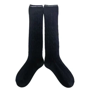 Customized Breathable Knit Knee High Socks with Cuff Logo Solid Color Thick Winter Warm Socks for Women Daily Use