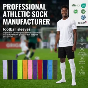 Customized Colors Sports Leg Sleeves Socks Football Calf with 3 Hole Compression Leg Warming Adult Men’s Leg Sleeves