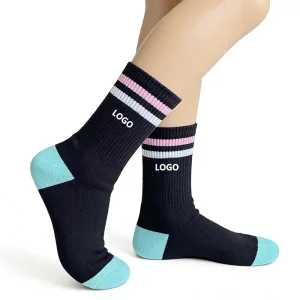 Customized Crew Athletic Sock Black Pink Blue Youth Bottom Logo Letter Pattern Autumn Season Chinese Wholesalers Socks