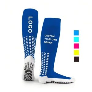 Customized Design Logo Long Sweat Absorbent Blue Training Socks Professional Sports Socks Anti Slip Soccer Football Socks