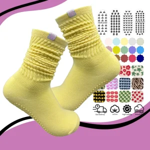 Customized Fashionable Cotton Crew Grip Socks Women Ballet Yoga Socks Oem Factory Embroidery New Design Pilates Socks