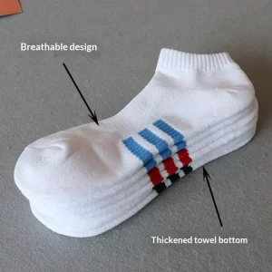 Customized Logo Ankle Socks Three Bar Leisure Sports Towel Bottom Thick Knitted Striped Men’s Boat Short Spring Badminton