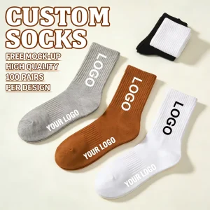 Customized Logo Personalized Cotton Athletic Sports Socks Printed Knitted Crew Men Socks