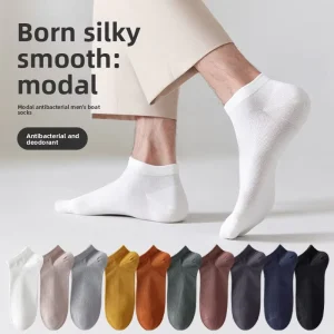 Customized Logo Socks Thin Summer MModal Boat Socks Antibacterial Deodorant Breathable Short Solid Business Casual Men’s Socks