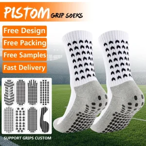 Customized Men’s Anti Slip Sports Knee High Football Socks Knitted Long Tube with Looped Bottom Logo on Body for Summer Season