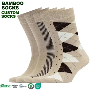Customized Men’s Bamboo Fibers Crew Socks Autumn Breathable Knitted Socks Sweat-absorbent Natural Fibers Geometric Casual Socks