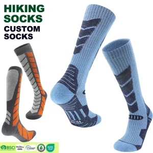 Customized Men’s Knitted Merino Wool Socks Body Logo Thermal Winter Anti slip Warm Sporty Knee High Outdoor Socks
