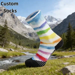 Customized Size Knitted Crew Moisture Wicking Bicycle Hiking Men’s Printed Sports Socks