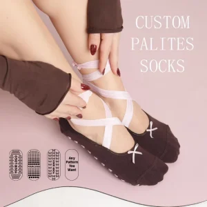 Customized Soft Cotton Pilates Socks with Bowknot Skin friendly Yoga Socks Ribbon Compression Socks