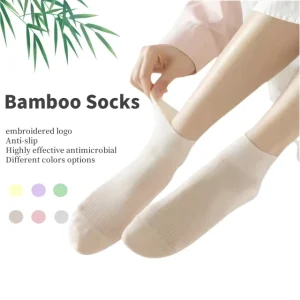 Customized logo Bamboo Fiber Socks 100% Cotton Knitted Bamboo Socks Crew High Anti slip Anti bacterial Breathable Bamboo Socks