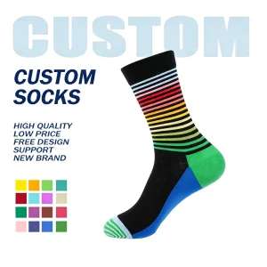 Customized logo Design Socken Chaussette Colorful Stripes Socks Premium Socks Crew Men