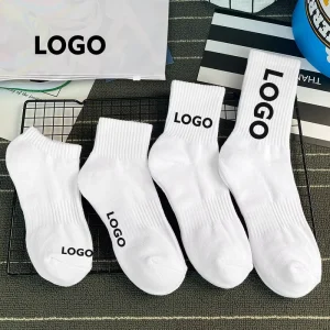 Customized logo Solid Black White Cotton Socks With Embroidery Letter Men Women Unisex Skate Sport Socks