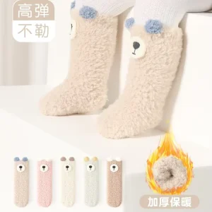 Cute 3d Bear Warm Fuzzy Socks for Children High Quality Winter Coral Velvet Newborn Baby Floor Socks