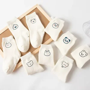 Cute Animal Printed White Baby Socks Anti-slip Floor Baby Cotton Socks Kids Winter Socks
