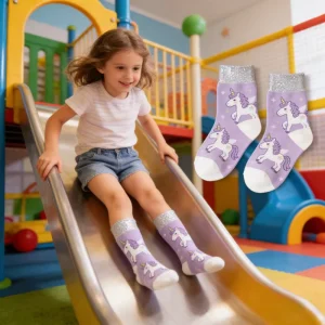 Cute Anti Slip Breathable Summer Animal Shiny Knee length White Cuff Children’s Socks for Girls Knitted Sweat Absorbent