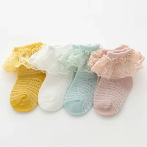 Cute Baby Socks Mesh Ruffled & Knee High Lace Socks for Girls 0-3 Months