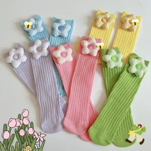 Cute Bow Pattern Socks for Kids Newborns Breathable Anti Slip Casual Knitted Anti Bacterial Disposable Socks for 0 6y