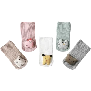 Cute Cartoon 3D Embroidery Standard Anti Slip DOT Newborn Baby Floor MID Tube Toddler Socks Knitted Breathable Anti Bacterial