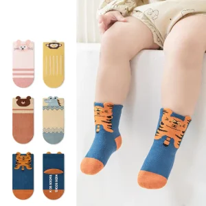 Cute Cartoon Embroidered Baby Crew Socks Combed Cotton Ribbed Toddler Socks Vertical Striped High Cuff Socks for Infants