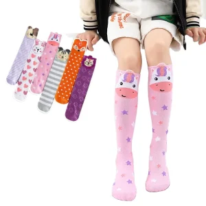 Cute Cartoon Fox Design Under Knee Socks for Girls Knitted Dress Socks for Autumn Season