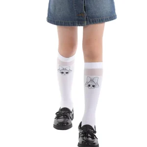 Cute Cartoon Girl Knee High Socks Sheer Breathable Soft Anti Snag Durable Children Mid Calf Socks for Daily Wear