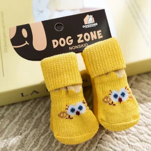 Cute Cartoon Little Bear Pet Socks Cotton Fleece-lined Winter Warm Non-slip for Dogs Paw Protection Accessories
