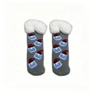 Cute Cartoon Snowman Anti-Skid Crew Socks for Winter Home Wear