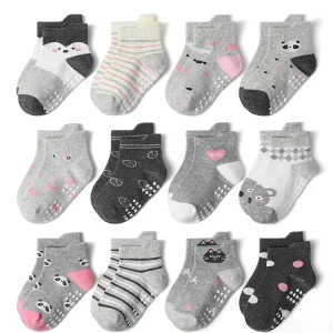 Cute Cartoon Socks With Grips Neutral Baby Toddler Kids Non Slip Cotton Socks Set for Girls Boys