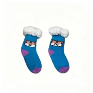 Cute Cartoon Winter Knitted Disposable Fleece Girls Cabin Socks Anti slip Nordic Sherpa Lined Crew