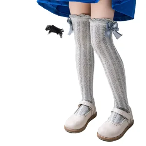 Cute Fairy Style Dance Outfit Toddler Breathable Mesh Bow Stockings Pleated Skirt Thin Knitted Socks Summer