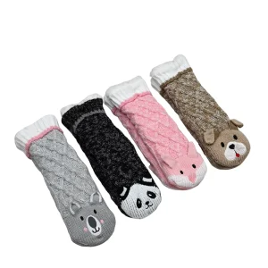 Cute Fun Animal Embroidery Knitted Indoor Floor Socks Soft Stretchy Warm Non Slip Bedroom Home Socks Women Girls Winter Gift