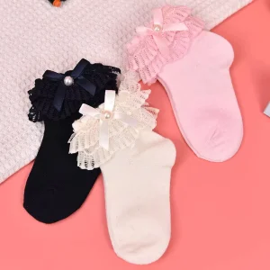 Cute Girl Bow Socks Fashionable Children’s Mid Tube Socks Exquisite Girl Lace Princess Socks Kindergarten Baby