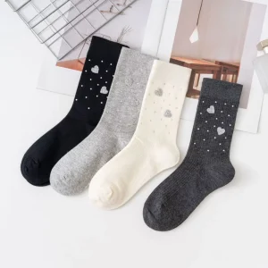 Cute Glitter Heart Pattern Cotton Socks Soft Breathable Trendy Dot Preppy Style Crew Socks for Women Autumn Winter