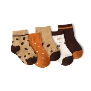 Cute Knitted Casual Keep Warm Cotton Material Breathable Socks Baby Cartoon Socks 5 Pairs Set