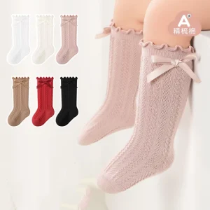 Cute Princess Summer Bow Thin Mesh Tube Socks Breathable Soft Cotton Spanish Baby Kids Socks