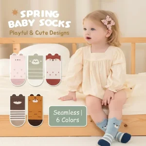 Cute Seamless Baby Toddler Crew Socks 3D Ears Cartoon Animal Design Breathable Eco Friendly Cotton Spandex Polyester 6 Pack