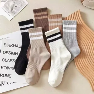 Cute Soft Cotton Cozy Womens Striped Crew Socks for Women