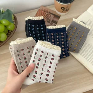 Cute Sweet Floral Lace Edge Women’s Socks Japanese Style Fashionable Long Autumn Winter Streetwear Novelty Socken Damen