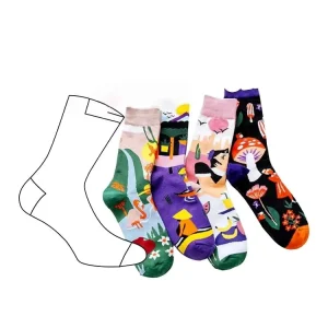 DDP Deliver Funny Trendy Casual Crew Socks Cute Cartoon Animal Food Fruit Print Custom Logo Youthful Fun High Socks