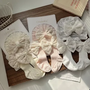 Delicate Lace Floral Bow Girls Hat Socks Gift Set Soft Cotton Kids Girl Photography & Shower Gift