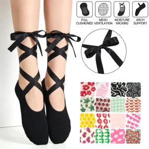Design Cotton Logo Brand Ballet Sports Socks Women Anti Slip Grip Packaging Yoga Pilates Socks Strap Custom Socks