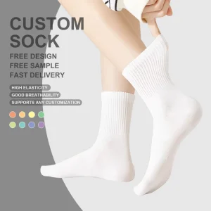 Design Cotton Unisex White Crew Sports Socks Manufacturer Gym Casual Athletic Women Socks Logo Custom Socks