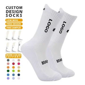 Design Custom Logo Socks Jacquard Knitted Print Athletic Sport Sock Customised White Men Sport Gym Cotton Socks